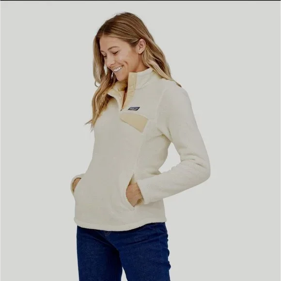 🌼HP🌼 Patagonia Women's Raw Linen-White Re-Tool Snap Fleece Pullover - S - Picture 2 of 11